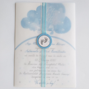 Invitație Botez Postcard P106 Clouds Norisori Footprint Calc Funda Carton Special